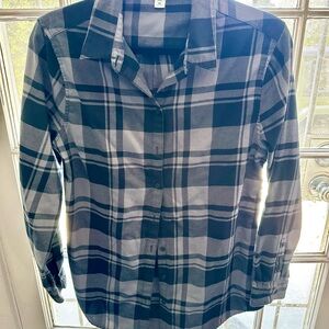 Port Authority Women's Black and Gray Plaid Button Down Shirt